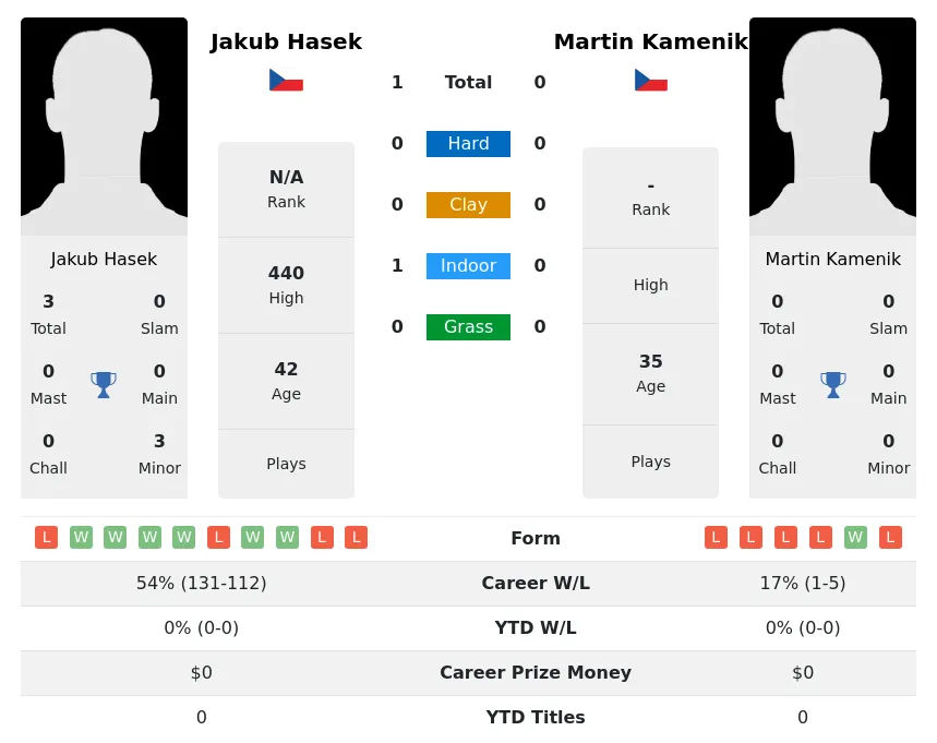 Hasek Kamenik H2h Summary Stats 25th June 2024