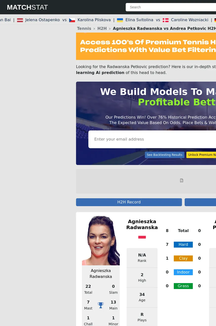 Andrea Petkovic Agnieszka Radwanska Prediction Stats 