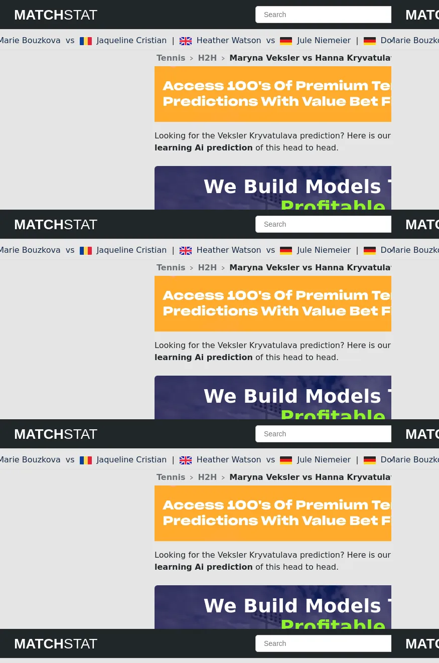 Maryna Veksler Hanna Kryvatulava Prediction Stats 