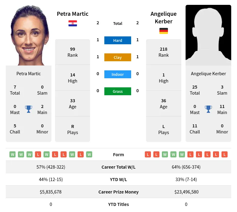 Martic Kerber H2h Summary Stats 1st July 2024
