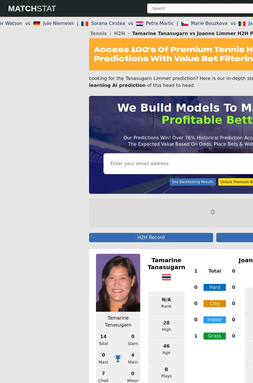 Tamarine Tanasugarn Joanne Limmer Prediction Stats 