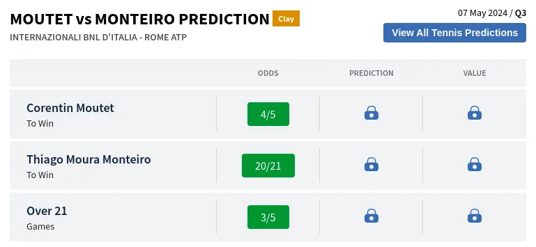 Moutet Vs Monteiro Prediction H2H & All Internazionali BNL d'Italia  Day 2 Predictions