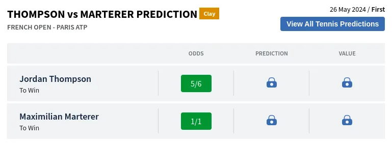Thompson Vs Marterer Prediction H2H & All French Open  Day 0 Predictions